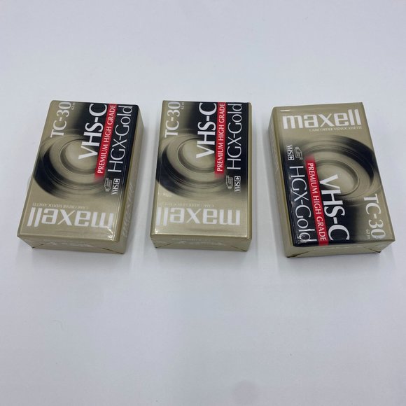 Maxwell TC-30 VHS-C Premium High-Grade HGX-Gold Tapes - Set of 3 - Picture 1 of 5